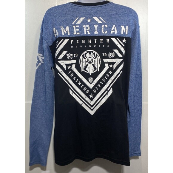 American Fighter T Shirt XXL Parkside Premium Athletic Long Sleeve Blue Black - Picture 5 of 7